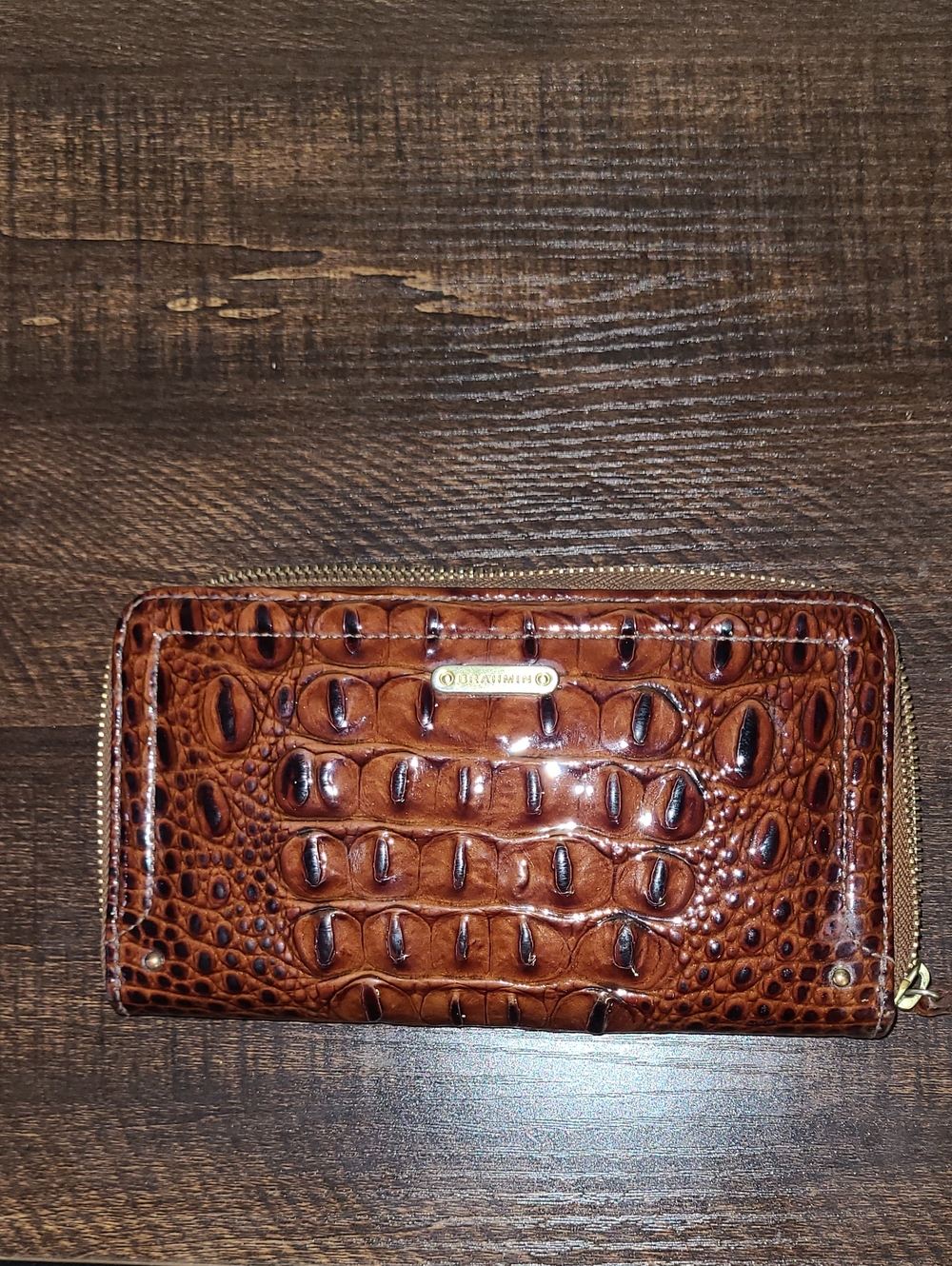 Brahmin Croc-Embossed Zip Around Wallet - Cognac Brown